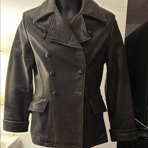 Women’s  Double-Breasted Leather Pea Coat